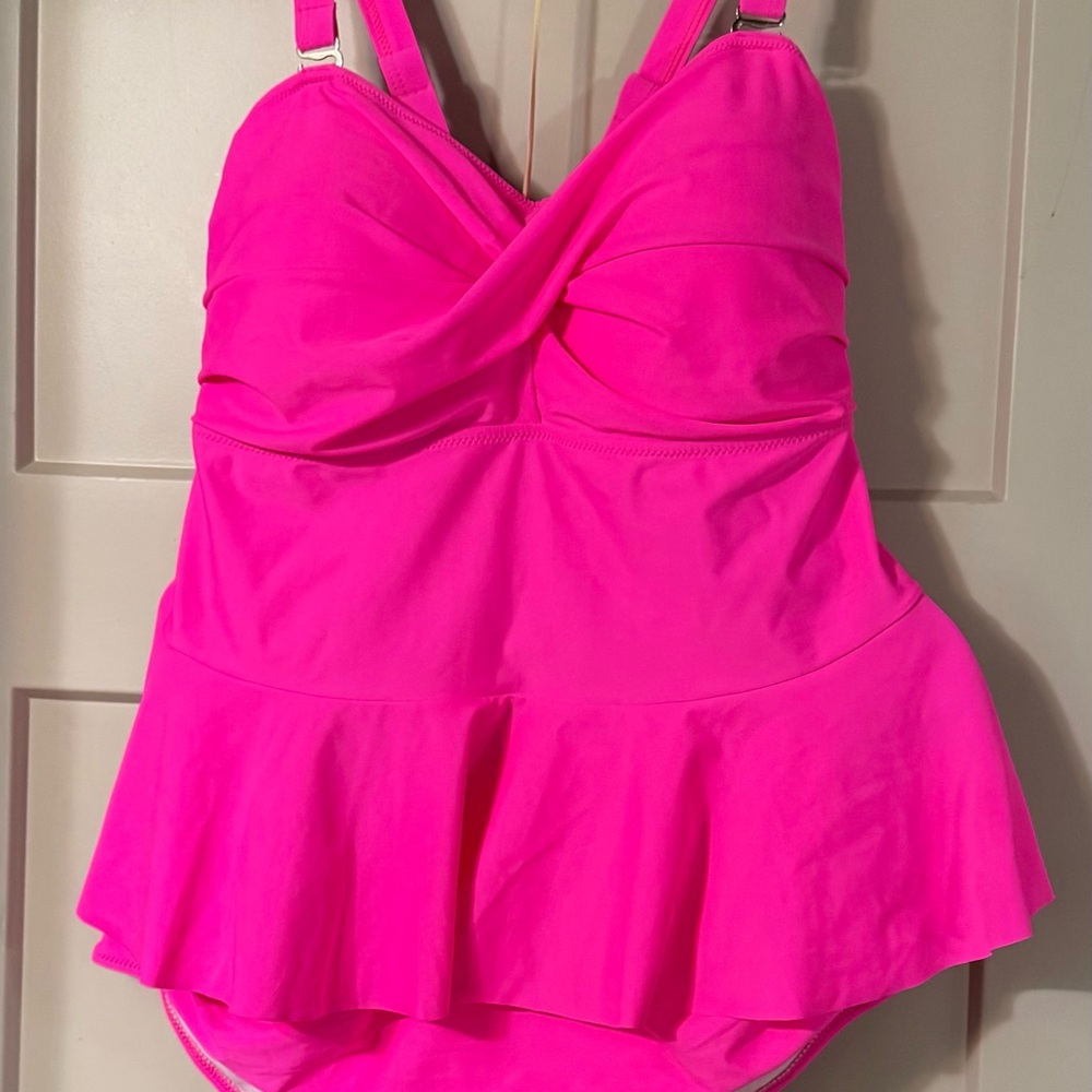 Vibrant Pink Swimsuit with Ruffled Top